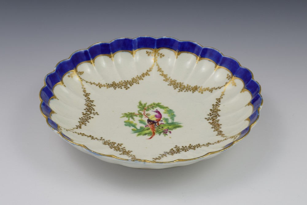 First Period Worcester Porcelain Fancy Bird Pattern Lobed Dish c.1775 View VII