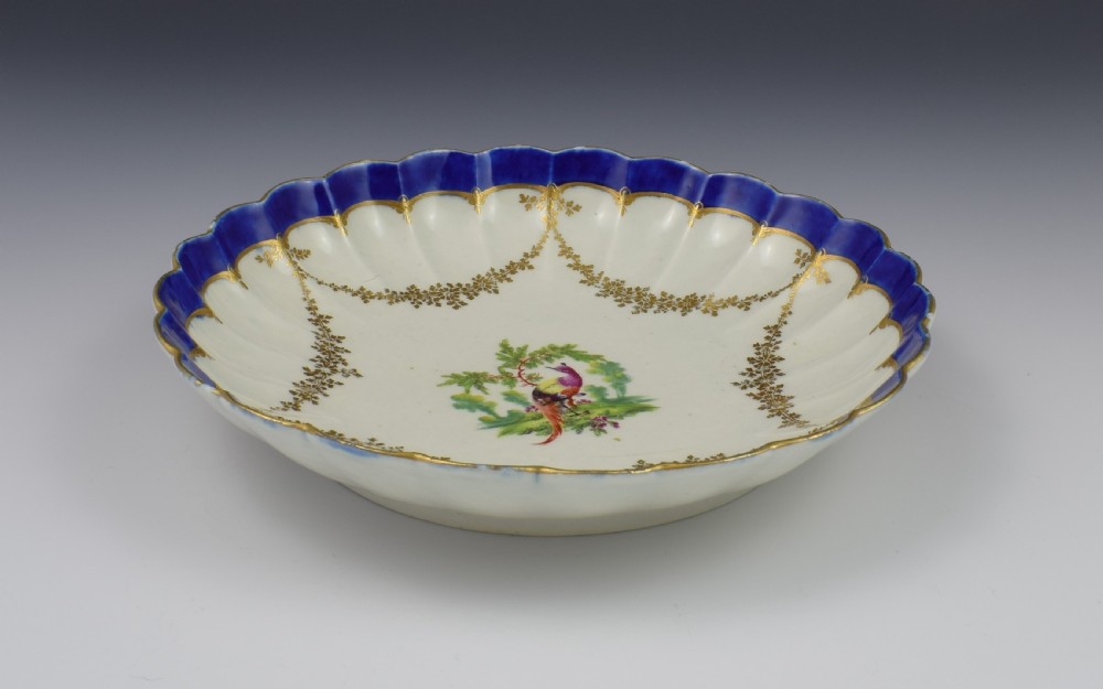 First Period Worcester Porcelain Fancy Bird Pattern Lobed Dish c.1775 View VIII