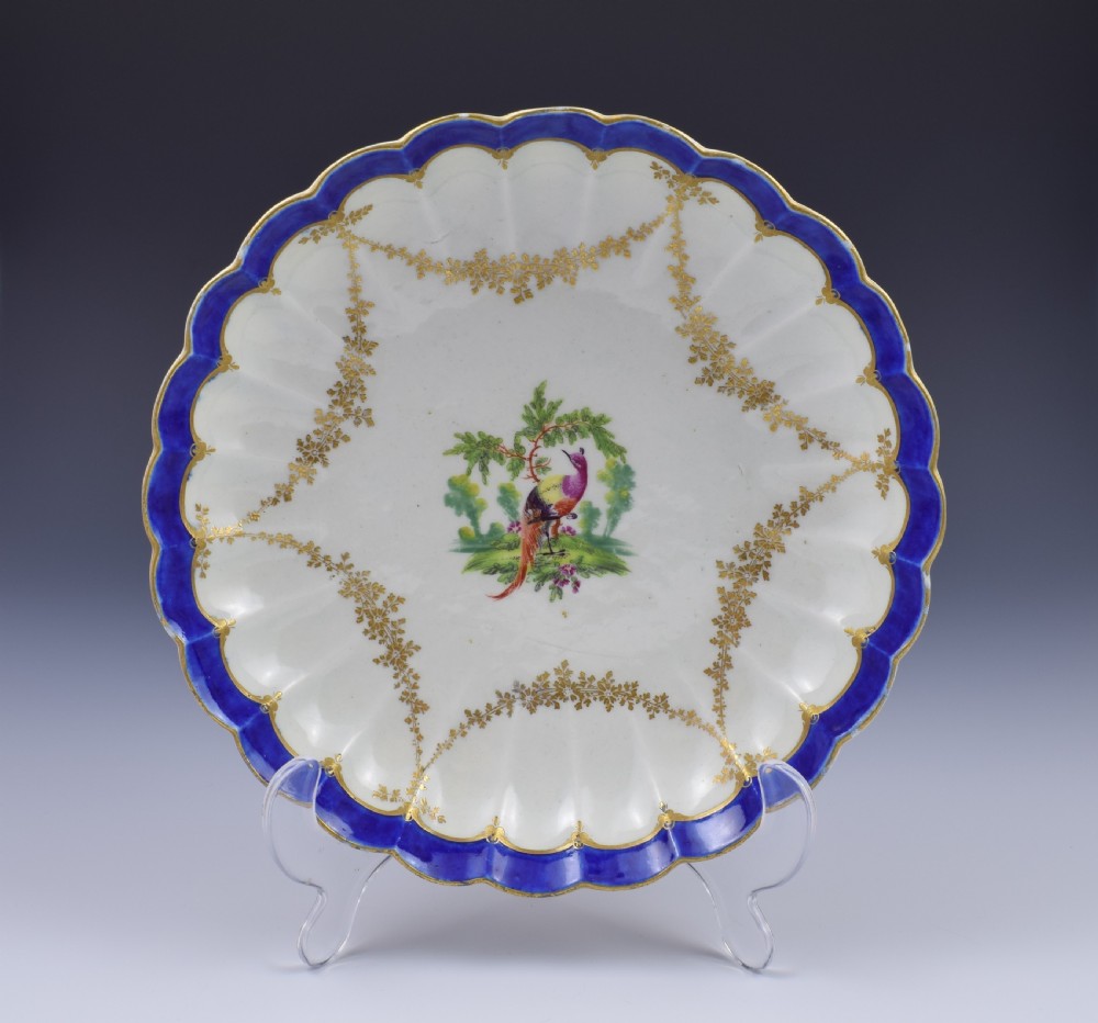 First Period Worcester Porcelain Fancy Bird Pattern Lobed Dish c.1775 View IX