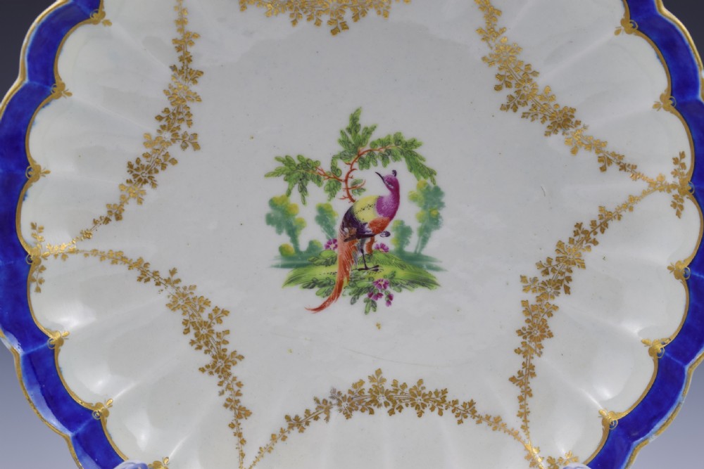 First Period Worcester Porcelain Fancy Bird Pattern Lobed Dish c.1775 View X