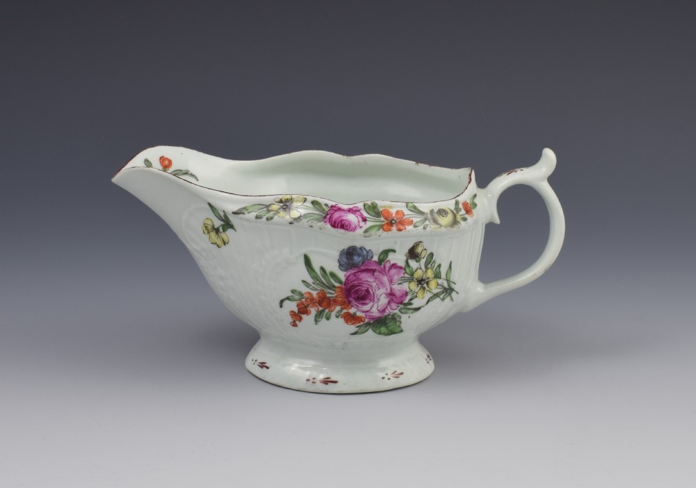 Fine First Period Worcester Small Polychrome Sauceboat c.1760 Sauce Boat