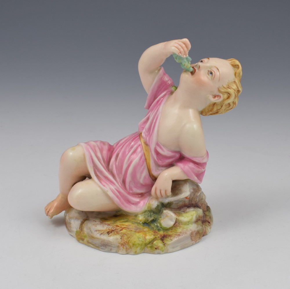 Victorian Royal Worcester Figure Boy Feasting Eating Grapes