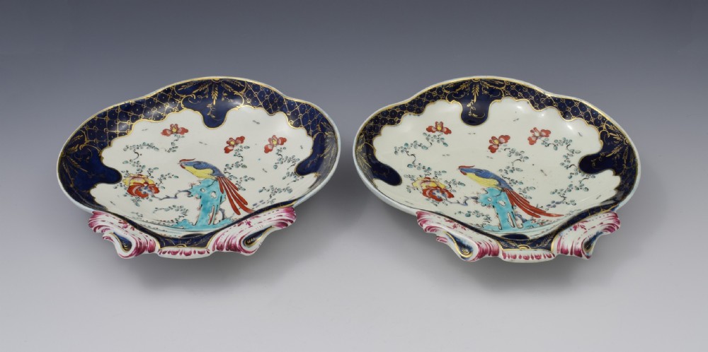 Pair First Period Worcester Sir Joshua Reynolds Shell Dessert Dishes c.1770 View III