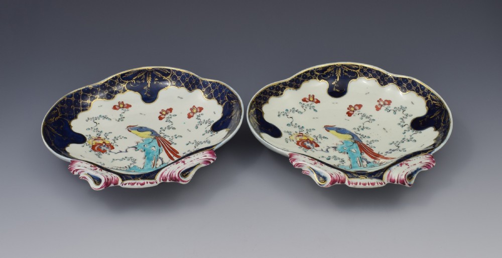 Pair First Period Worcester Sir Joshua Reynolds Shell Dessert Dishes c.1770 View XI