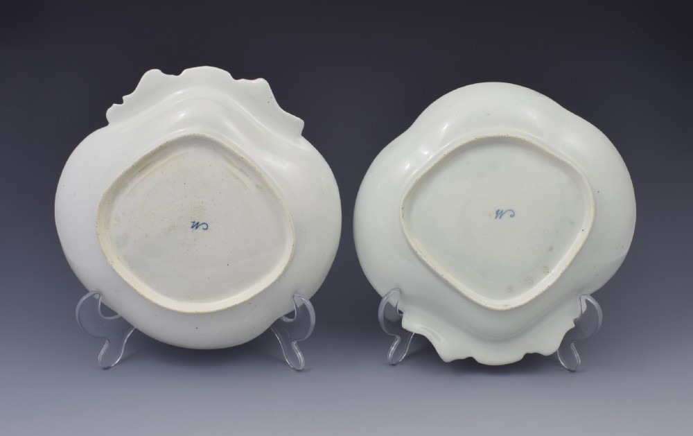 Pair First Period Worcester Sir Joshua Reynolds Shell Dessert Dishes c.1770 View XII