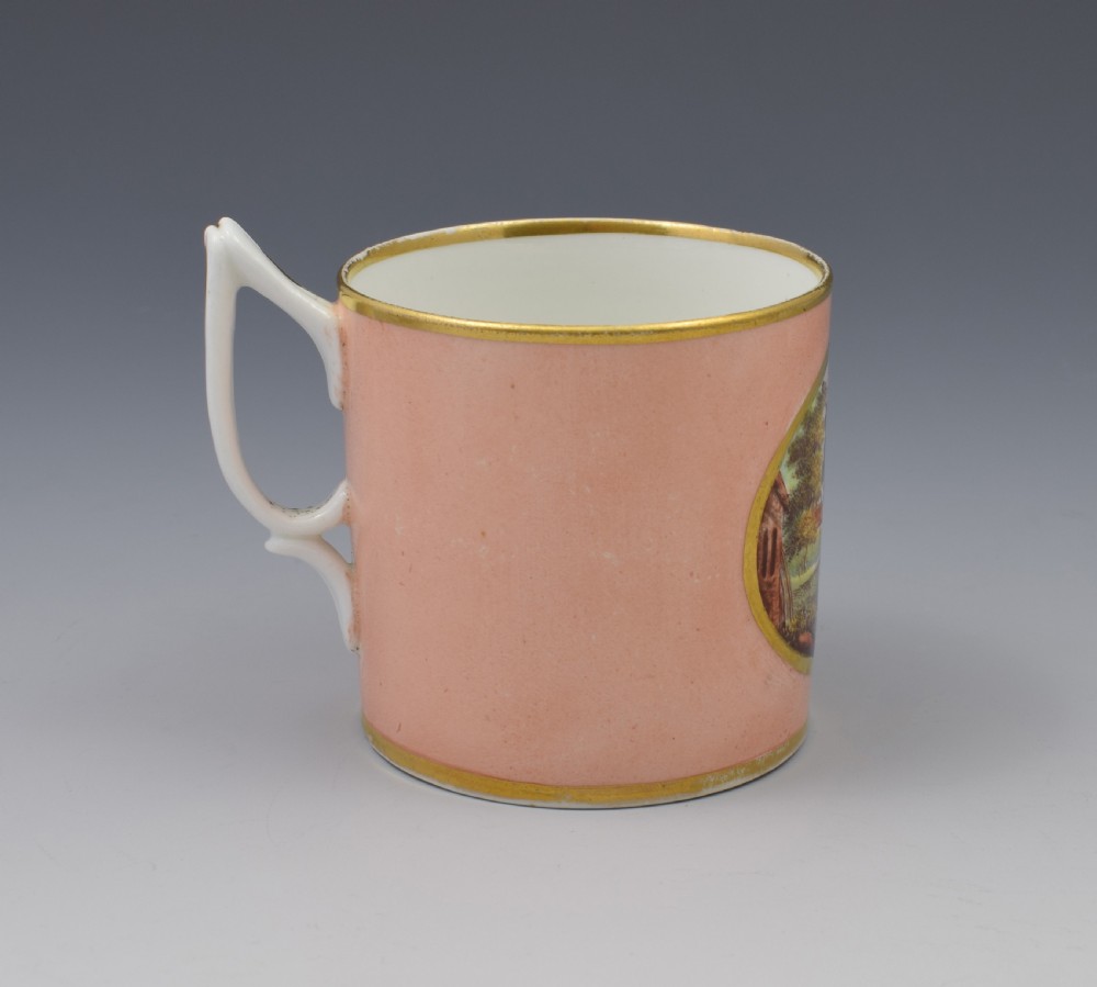 Early 19th Century Derby Salmon Coffee Can & Saucer Cowes Castle & Windsor View V