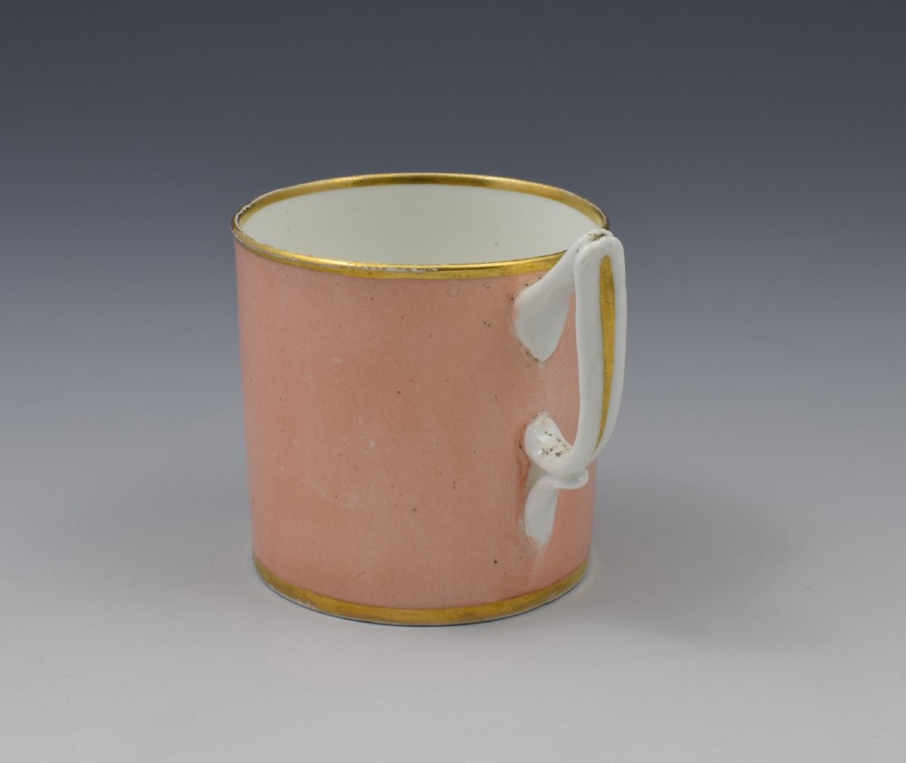 Early 19th Century Derby Salmon Coffee Can & Saucer Cowes Castle & Windsor View IX