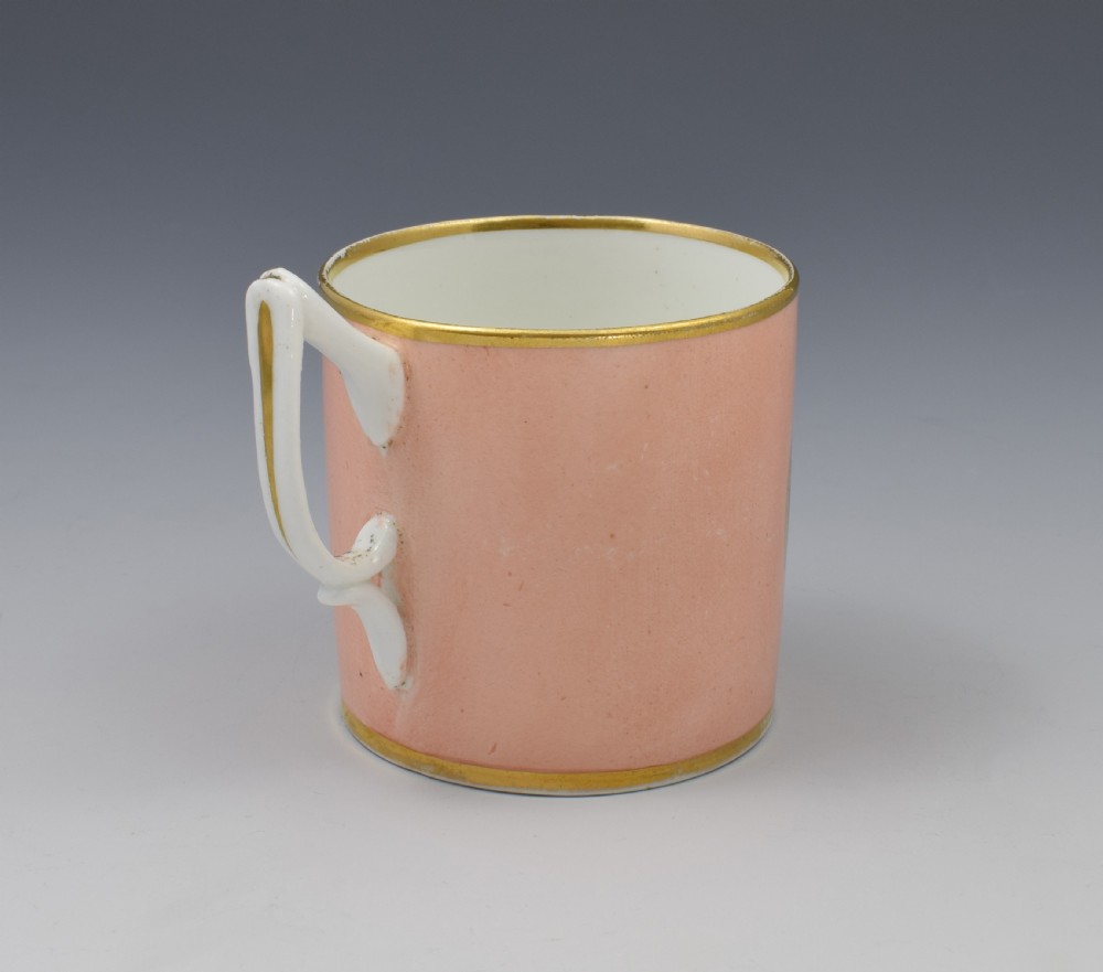Early 19th Century Derby Salmon Coffee Can & Saucer Cowes Castle & Windsor View XI