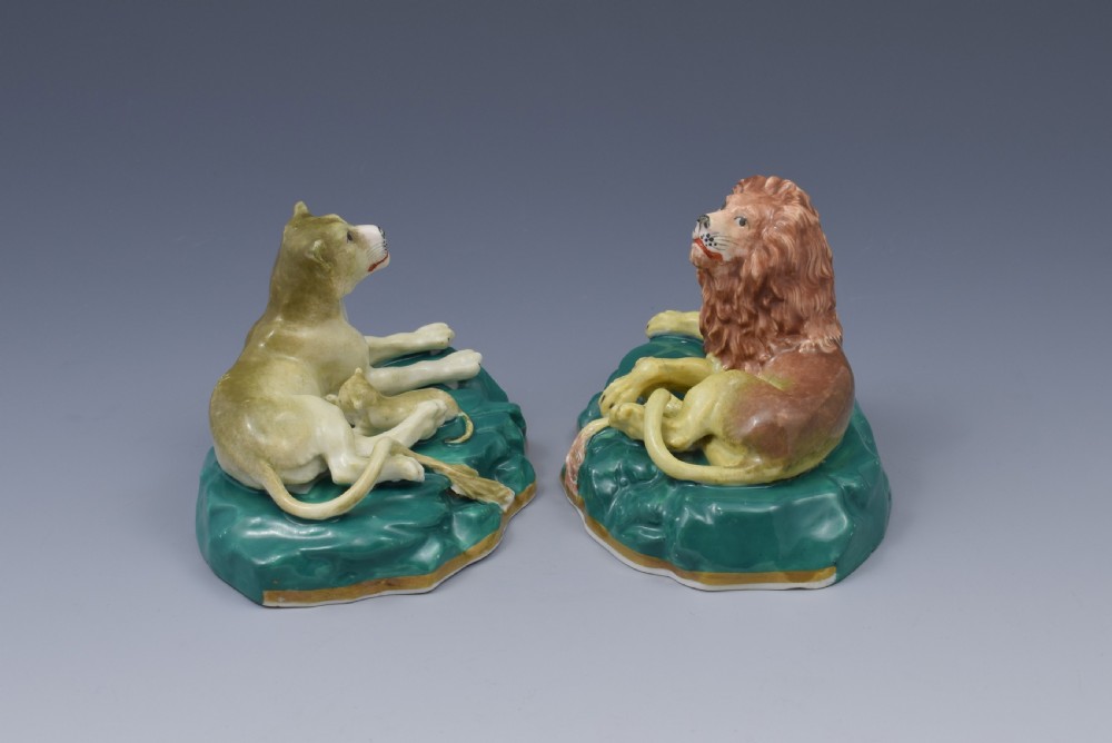 Pair Victorian Staffordshire Porcelain Lion & Lioness Figures c.1840 View III