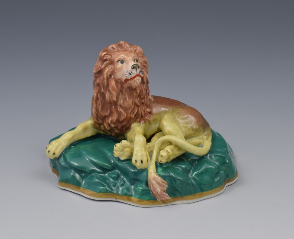 Pair Victorian Staffordshire Porcelain Lion & Lioness Figures c.1840 View VII