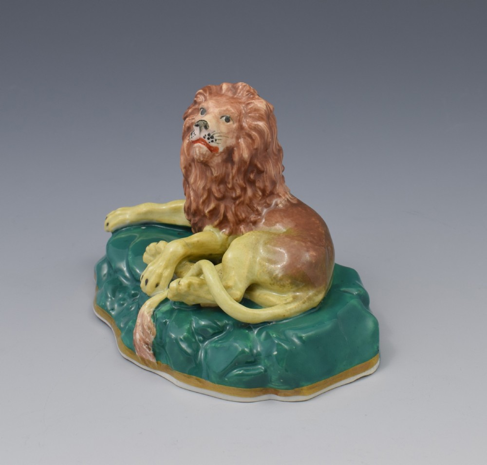 Pair Victorian Staffordshire Porcelain Lion & Lioness Figures c.1840 View VIII