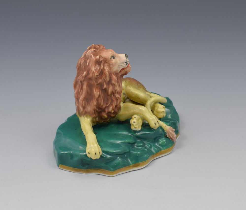 Pair Victorian Staffordshire Porcelain Lion & Lioness Figures c.1840 View XII