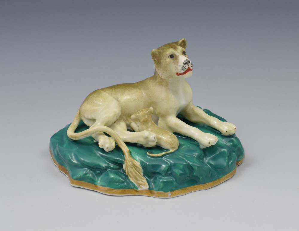 Pair Victorian Staffordshire Porcelain Lion & Lioness Figures c.1840 View XIII