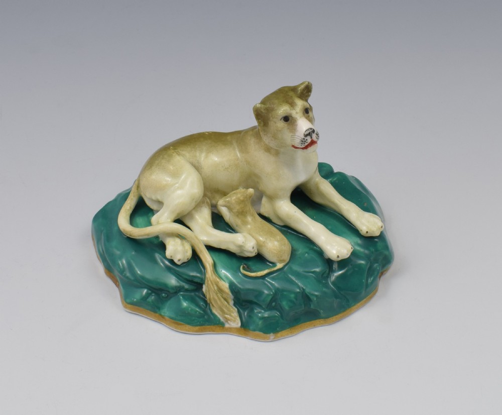 Pair Victorian Staffordshire Porcelain Lion & Lioness Figures c.1840 View XIV