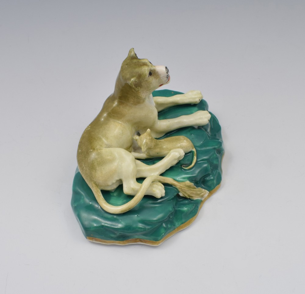 Pair Victorian Staffordshire Porcelain Lion & Lioness Figures c.1840 View XV