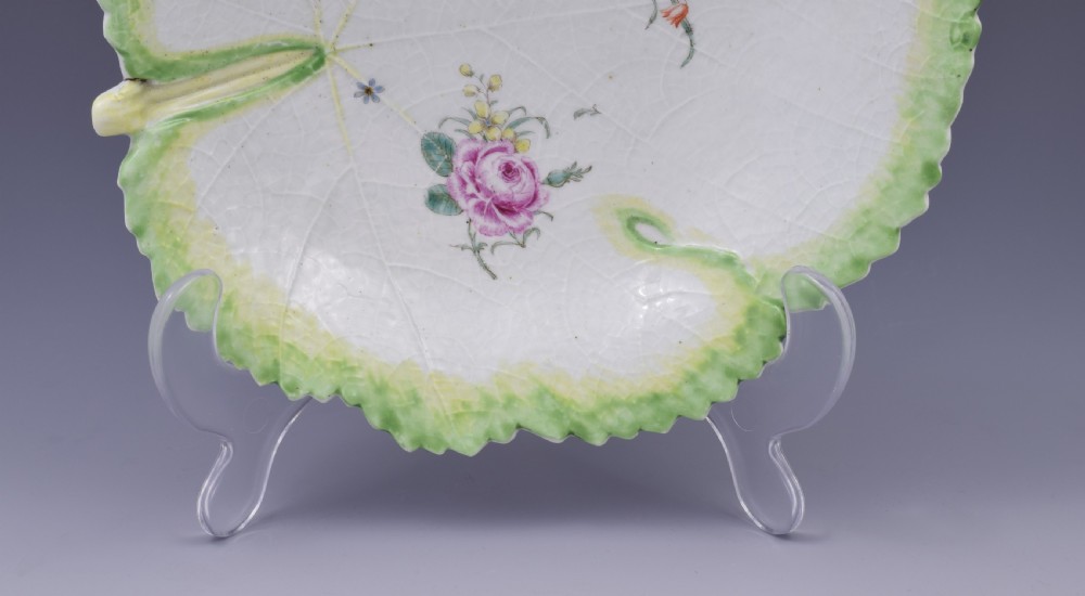 First Period Worcester Polychrome Fig Leaf Dish Ex-Zorensky, c.1758 View III