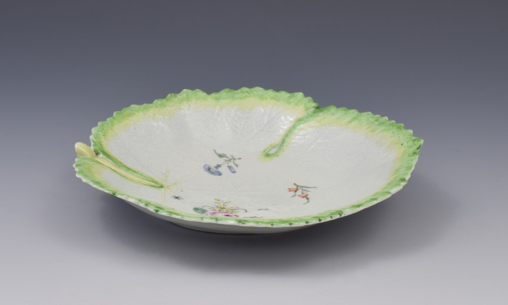 First Period Worcester Polychrome Fig Leaf Dish Ex-Zorensky, c.1758 View VI