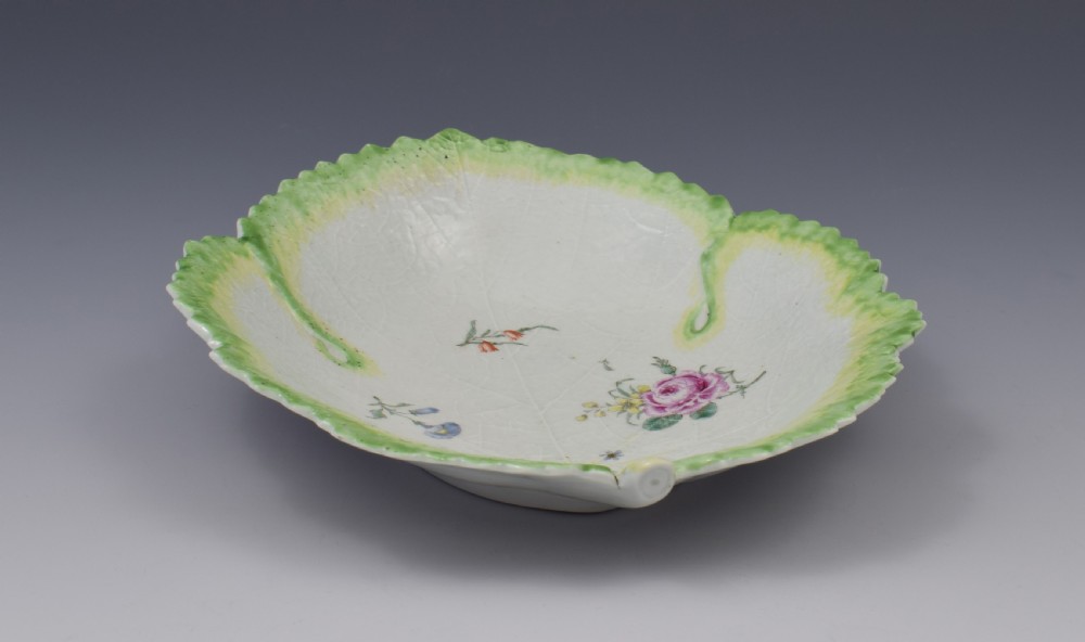 First Period Worcester Polychrome Fig Leaf Dish Ex-Zorensky, c.1758 View VII
