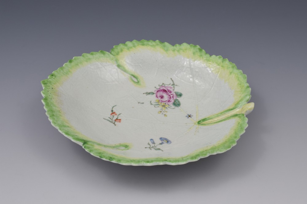 First Period Worcester Polychrome Fig Leaf Dish Ex-Zorensky, c.1758 View VIII