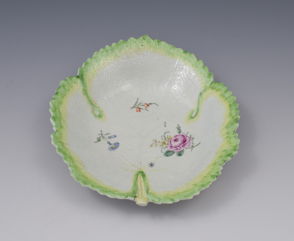 First Period Worcester Polychrome Fig Leaf Dish Ex-Zorensky, c.1758 View X