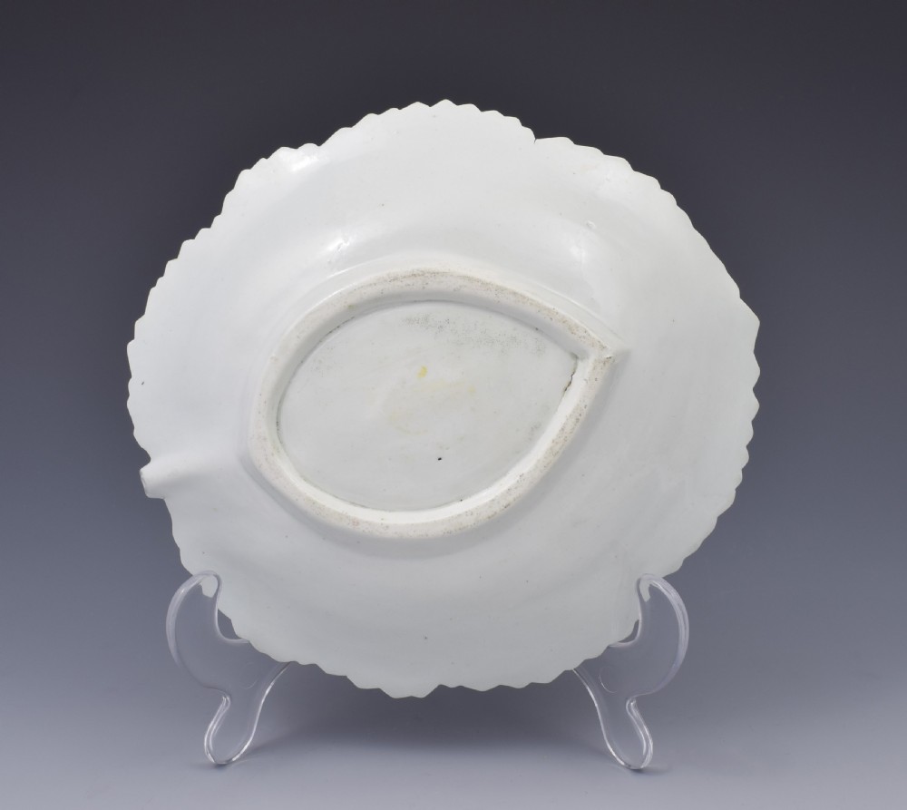 First Period Worcester Polychrome Fig Leaf Dish Ex-Zorensky, c.1758 View XI