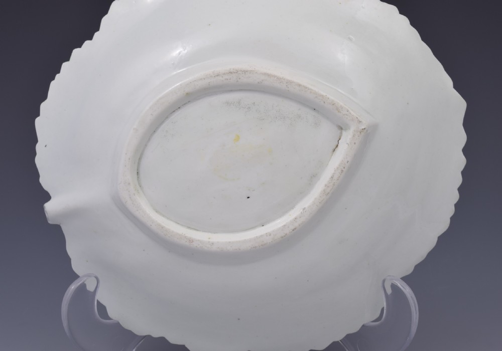 First Period Worcester Polychrome Fig Leaf Dish Ex-Zorensky, c.1758 View XII