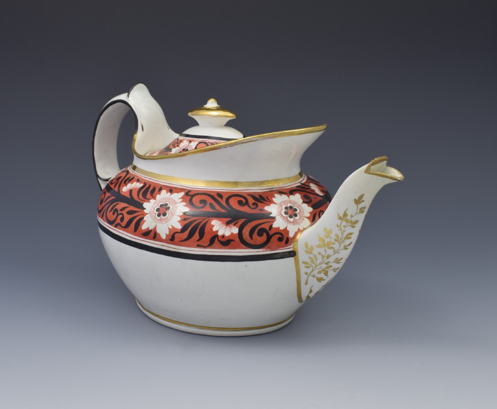 Regency Miles Mason Low Oval Porcelain Teapot & Stand, c.1810 View IX