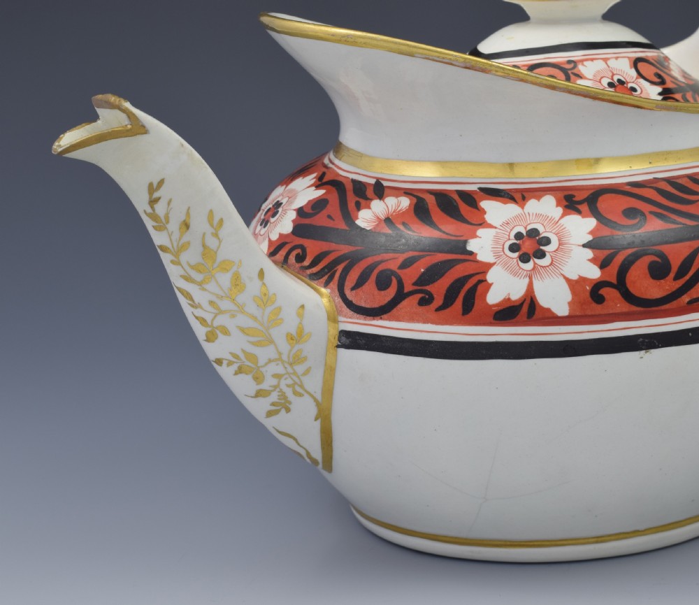 Regency Miles Mason Low Oval Porcelain Teapot & Stand, c.1810 View XVIII