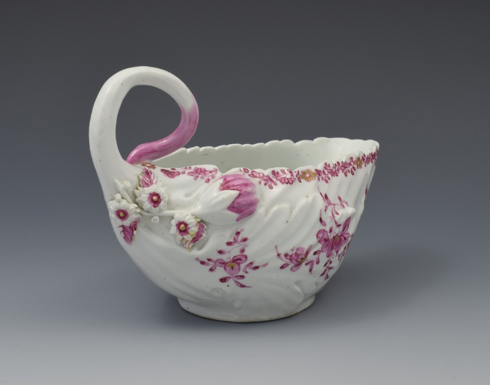 Derby Porcelain Leaf Shape Sauceboat Pink Enamel c.1760 Sauce Boat View VI