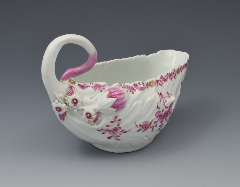 Derby Porcelain Leaf Shape Sauceboat Pink Enamel c.1760 Sauce Boat View VII