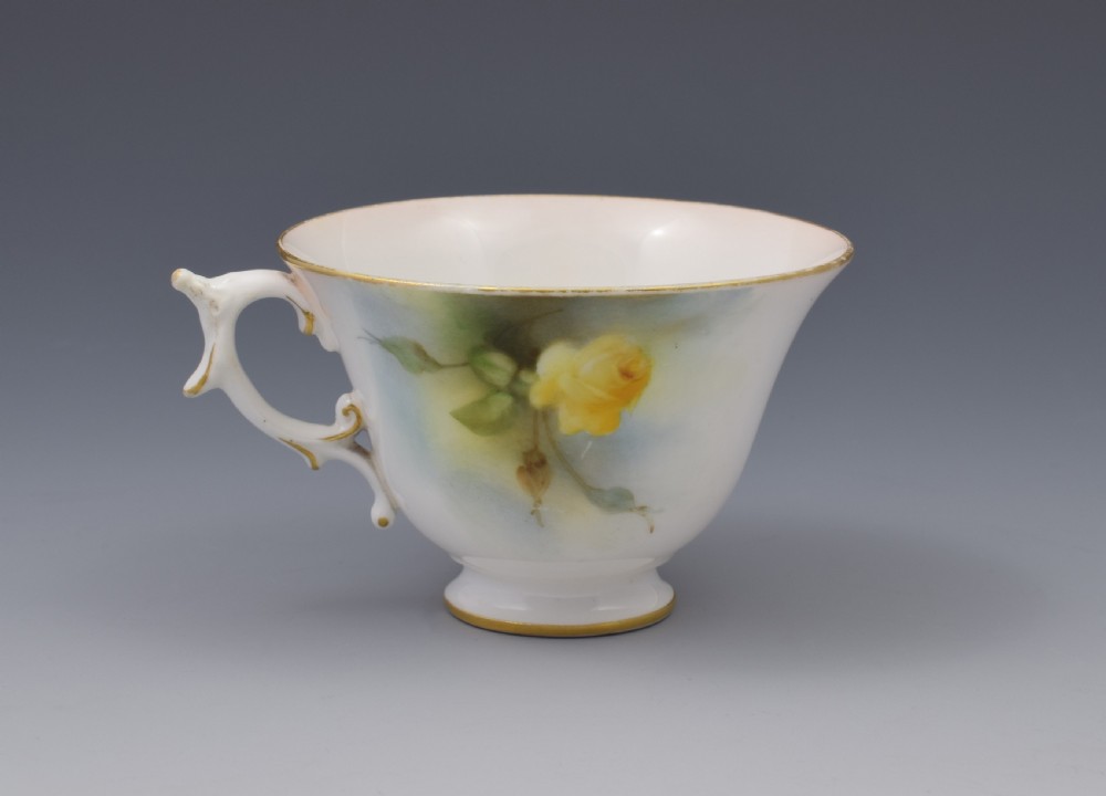 Edwardian Royal Worcester Cup & Saucer Hadley Roses 1909 View VI