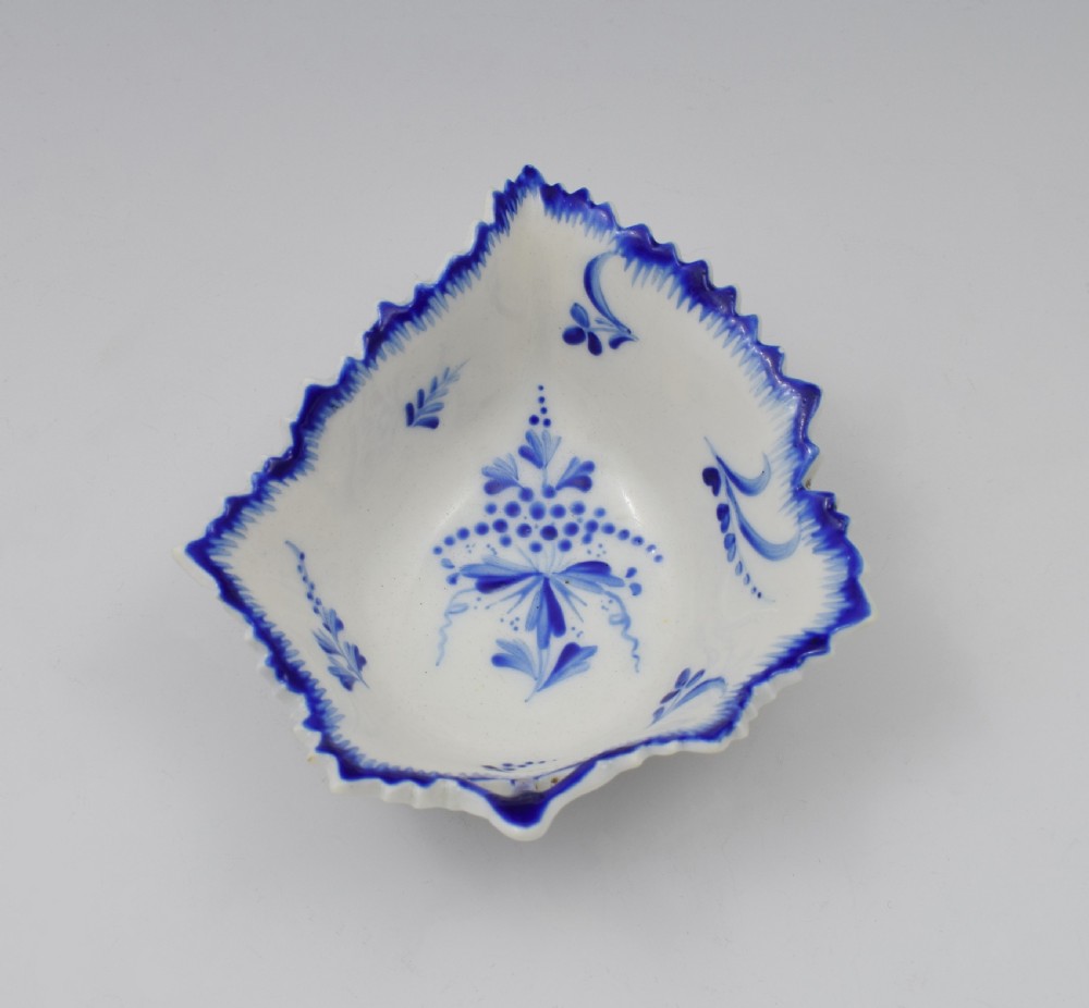 18th Century Derby Porcelain Blue & White Leaf Pickle Dish c.1775
