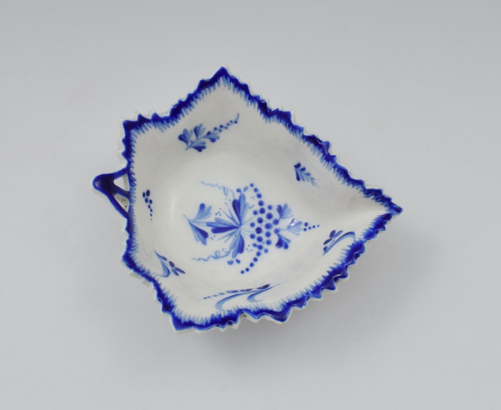 18th Century Derby Porcelain Blue & White Leaf Pickle Dish c.1775 View II