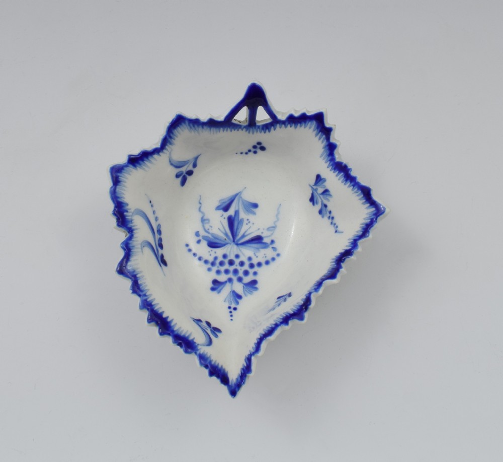 18th Century Derby Porcelain Blue & White Leaf Pickle Dish c.1775 View III