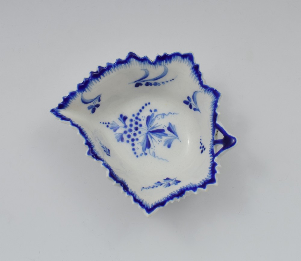 18th Century Derby Porcelain Blue & White Leaf Pickle Dish c.1775 View IV