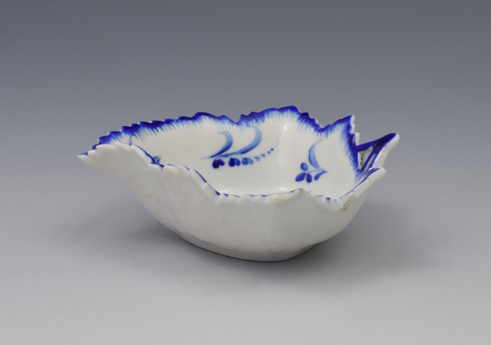 18th Century Derby Porcelain Blue & White Leaf Pickle Dish c.1775 View V