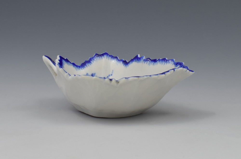 18th Century Derby Porcelain Blue & White Leaf Pickle Dish c.1775 View VII