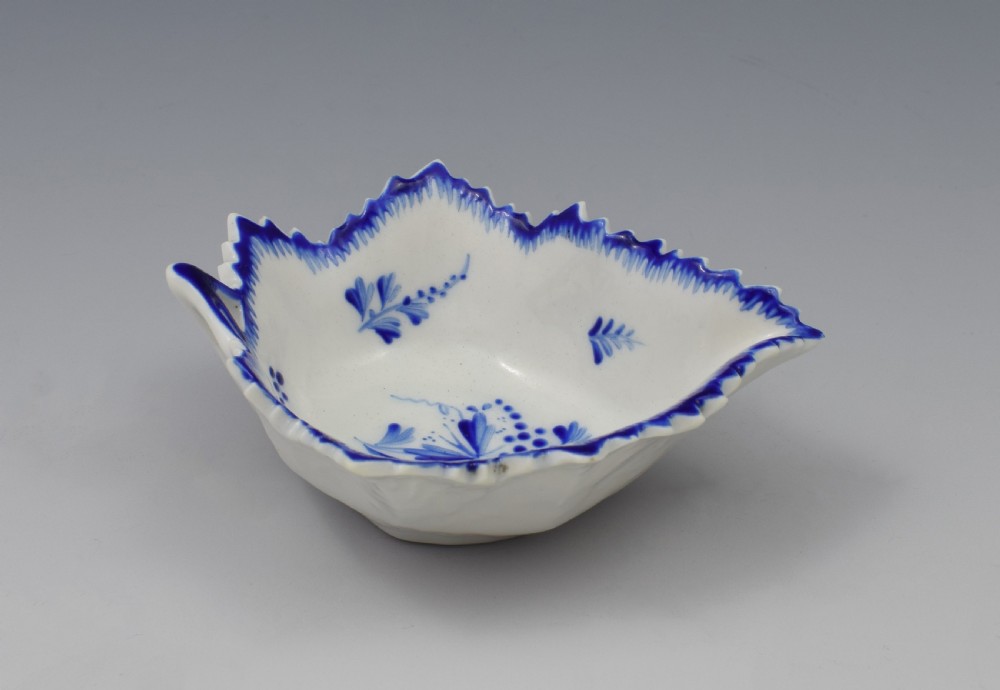 18th Century Derby Porcelain Blue & White Leaf Pickle Dish c.1775 View VIII