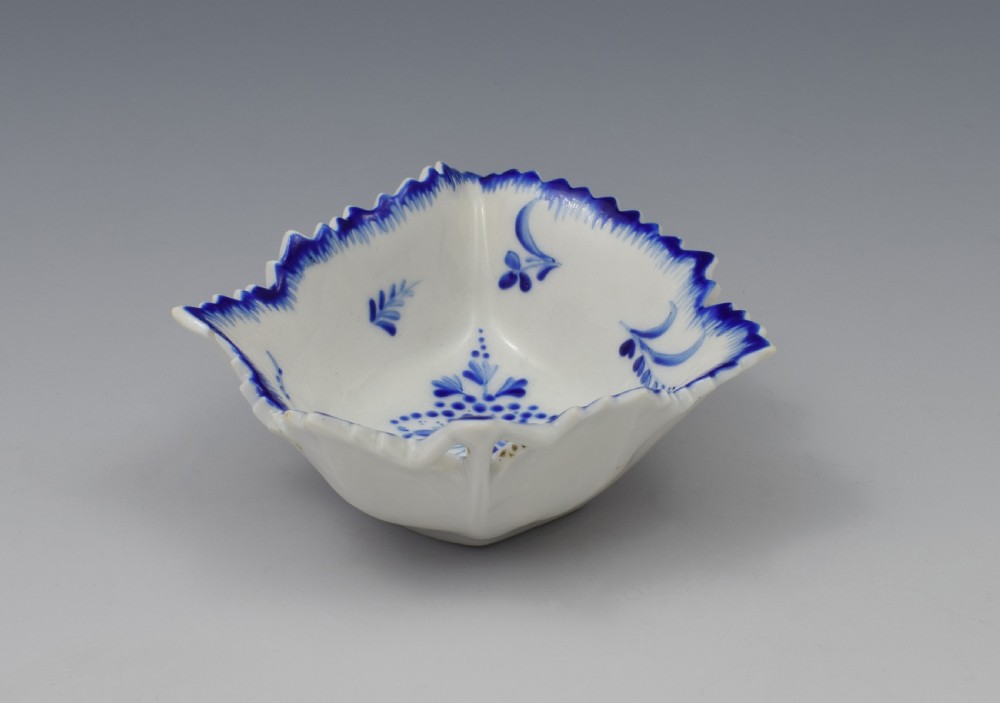 18th Century Derby Porcelain Blue & White Leaf Pickle Dish c.1775 View IX