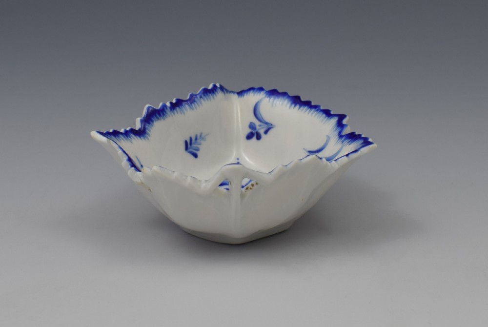 18th Century Derby Porcelain Blue & White Leaf Pickle Dish c.1775 View X