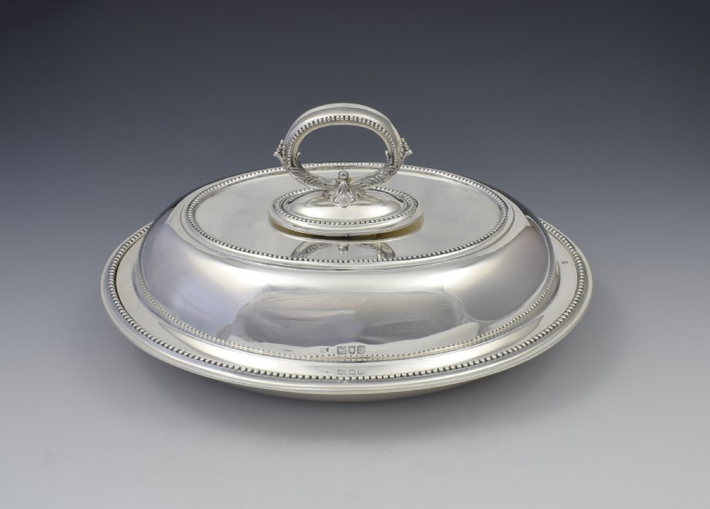 Edwardian Sterling Silver Oval Entree Dish, Hawksworth, Eyre & Co. View V