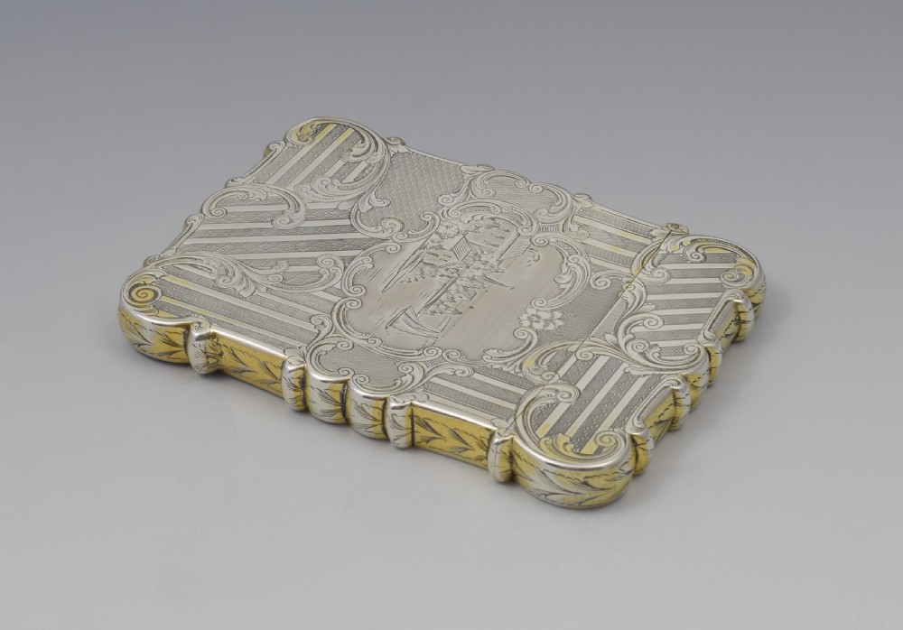 Victorian Silver Card Case Nathaniel Mills Engraved Lake Coastal Scene View X
