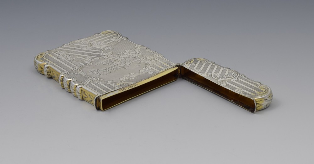 Victorian Silver Card Case Nathaniel Mills Engraved Lake Coastal Scene View XI