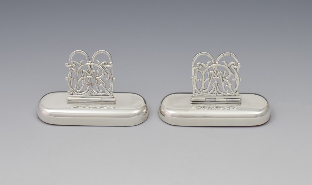 Pair Victorian Silver Custom Monogram Hinged Menu Place Card Holders RW