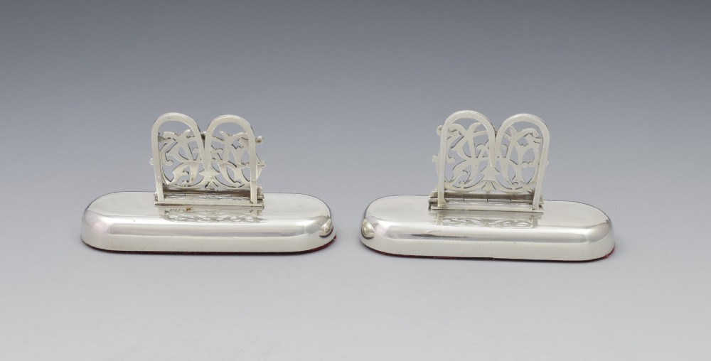 Pair Victorian Silver Custom Monogram Hinged Menu Place Card Holders RW View IV
