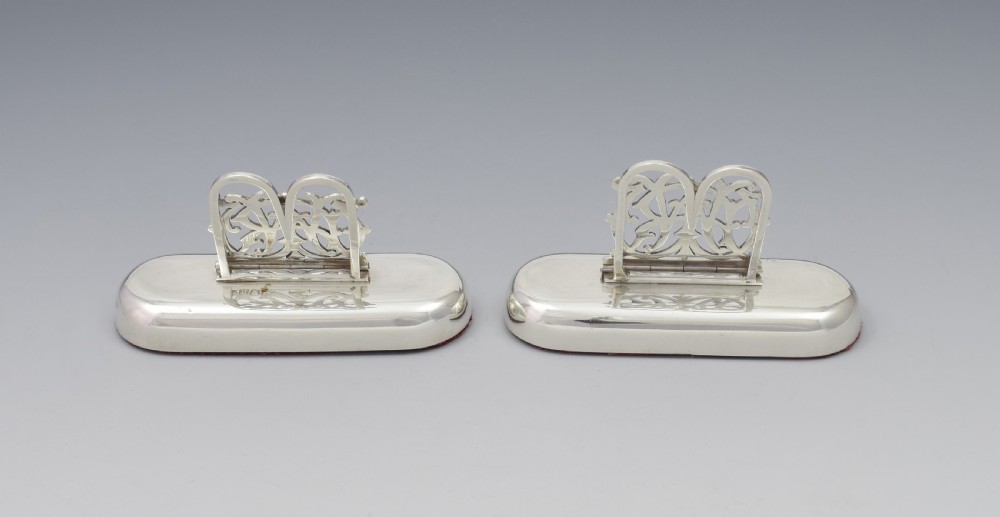 Pair Victorian Silver Custom Monogram Hinged Menu Place Card Holders RW View V