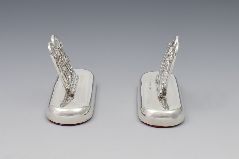 Pair Victorian Silver Custom Monogram Hinged Menu Place Card Holders RW View VI
