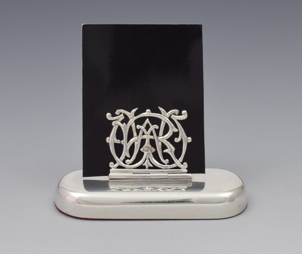 Pair Victorian Silver Custom Monogram Hinged Menu Place Card Holders RW View VIII