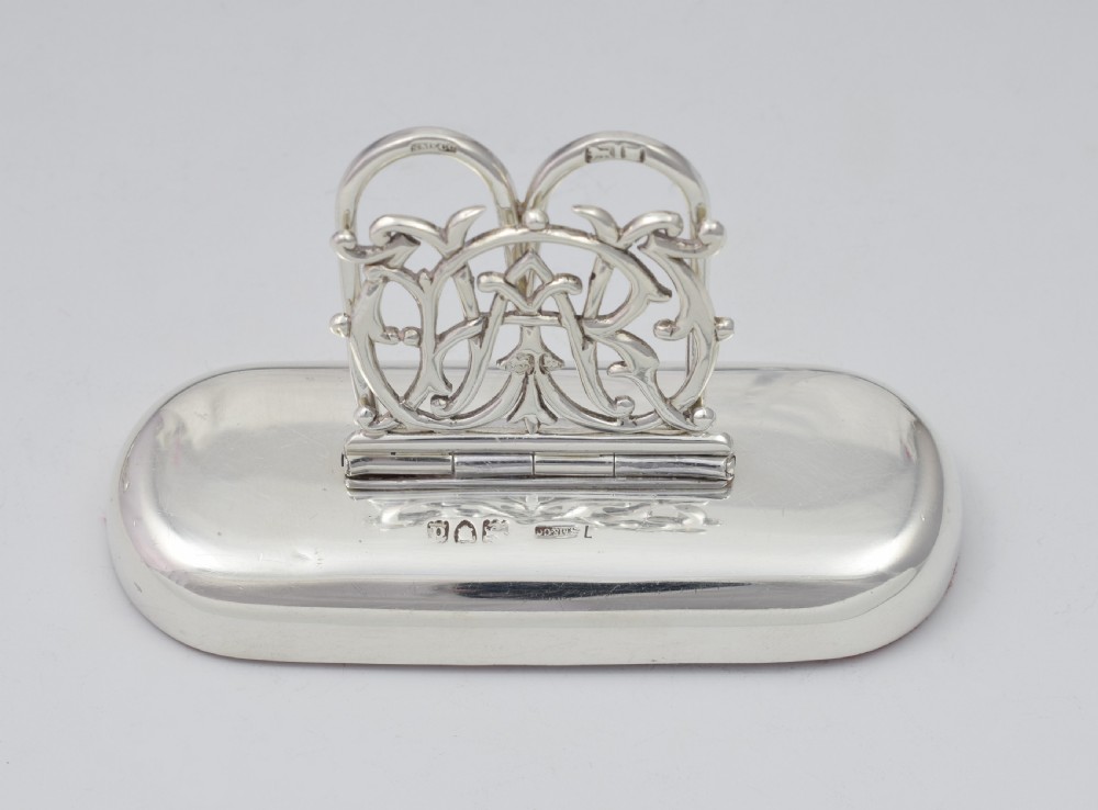 Pair Victorian Silver Custom Monogram Hinged Menu Place Card Holders RW View X