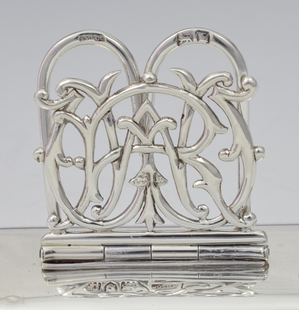 Pair Victorian Silver Custom Monogram Hinged Menu Place Card Holders RW View XII